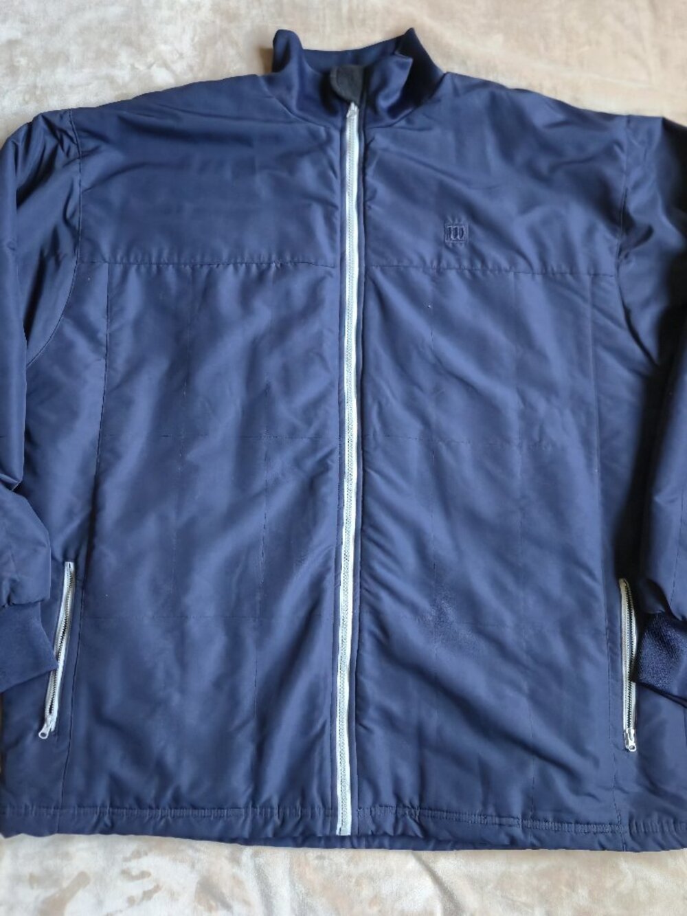 Wilson Fleece-Lined Full-Zip Warmup Jacket Navy Blue Contrast Zip Men's XXL